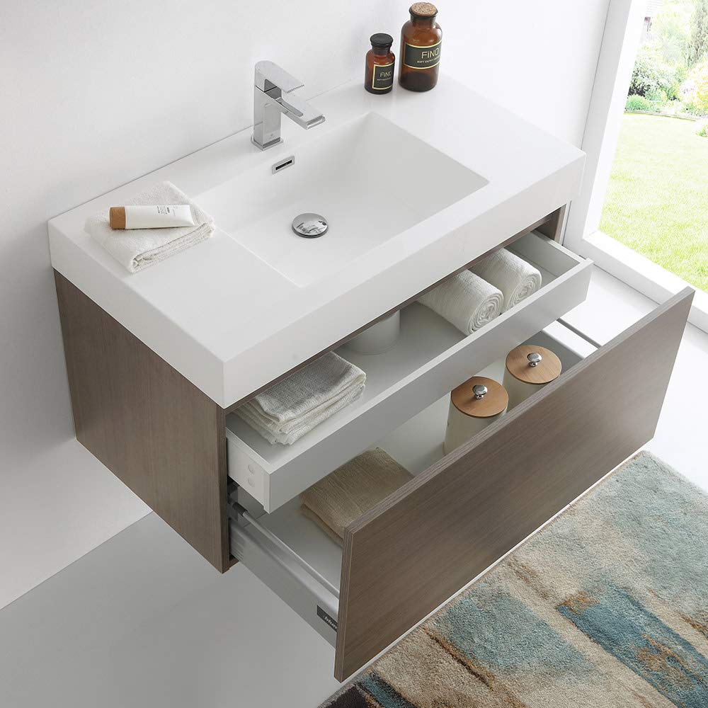 Fresca FCB8008WH Fresca Mezzo 36" White Wall Hung Modern Bathroom Cabinet