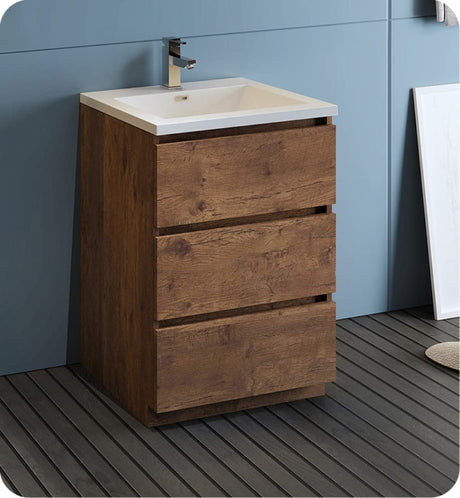 Fresca FCB9324RW-I Fresca Lazzaro 24" Rosewood Free Standing Modern Bathroom Cabinet w/ Integrated Sink