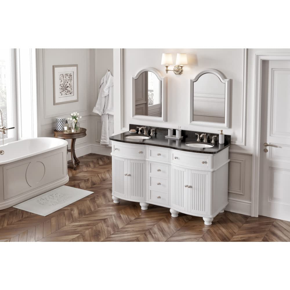 Jeffrey Alexander VKITCOM60WHBGO 60" White Compton Vanity, double bowl, Compton-only Black Granite Vanity Top, two undermount oval bowls