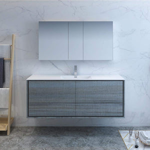 Fresca FVN9260OG-S Fresca Catania 60" Ocean Gray Wall Hung Single Sink Modern Bathroom Vanity w/ Medicine Cabinet