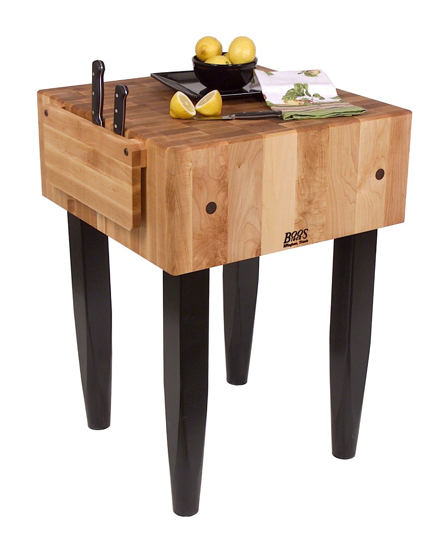 John Boos PCA1-SG Cream Finish Maple Butcher Block with Knife Holder and Slate Gray Legs, 18 x18 x 10 inch - 1 Each. PCA BLOCK 18X18X10 W/HOLDER CRM