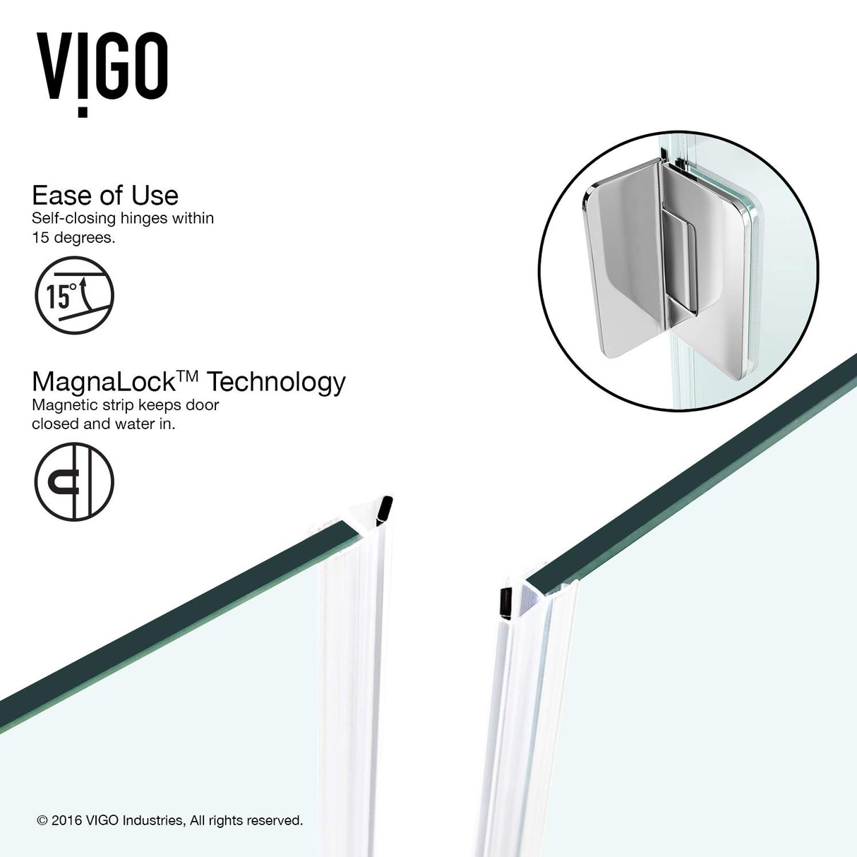 VIGO VG6012CHCL36 34.0" -46.0" W -73.38" H Frameless Hinged Rectangle Shower Enclosure with Clear 0.38" Tempered Glass and Stainless Steel Hardware in Chrome Finish with Reversible Handle