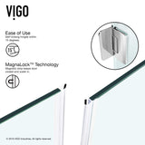 VIGO VG6012CHCL36 34.0" -46.0" W -73.38" H Frameless Hinged Rectangle Shower Enclosure with Clear 0.38" Tempered Glass and Stainless Steel Hardware in Chrome Finish with Reversible Handle