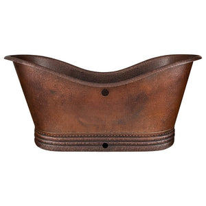 67" Hammered Copper Double Slipper Bathtub with Overflow Hole