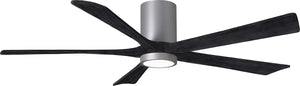Matthews Fan IR5HLK-BN-BK-60 IR5HLK five-blade flush mount paddle fan in Brushed Nickel finish with 60” solid matte black wood blades and integrated LED light kit.