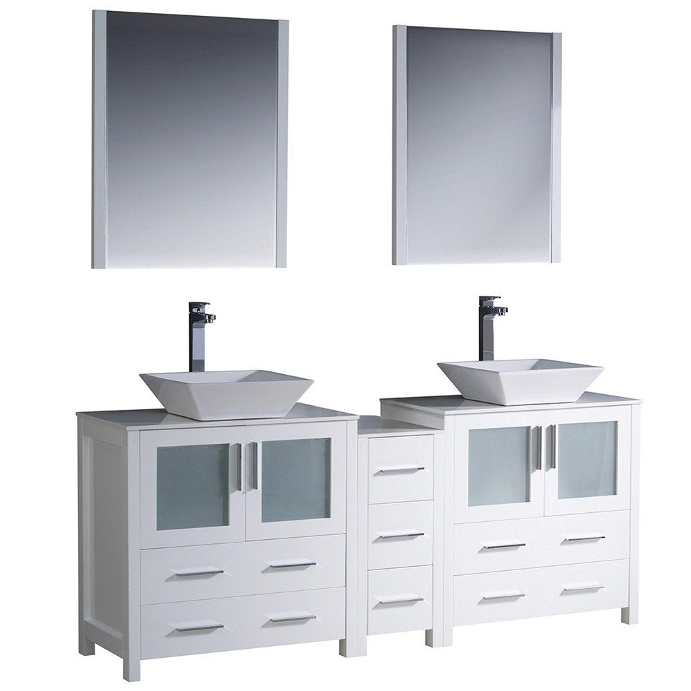 Fresca FVN62-301230WH-VSL Fresca Torino 72" White Modern Double Sink Bathroom Vanity w/ Side Cabinet & Vessel Sinks