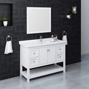Fresca FVN2348WH Fresca Manchester 48" White Traditional Bathroom Vanity w/ Mirror