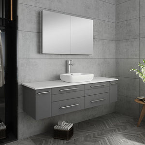 Fresca FVN6160GR-VSL Fresca Lucera 60" Gray Wall Hung Single Vessel Sink Modern Bathroom Vanity w/ Medicine Cabinet