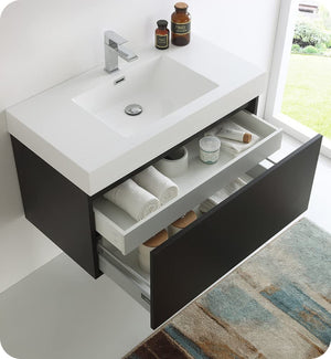 Fresca FCB8008BW Fresca Mezzo 36" Black Wall Hung Modern Bathroom Cabinet