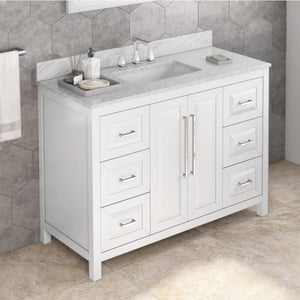 Jeffrey Alexander VKITCAD48WHWCR 48" White Cade Vanity, White Carrara Marble Vanity Top, undermount rectangle bowl