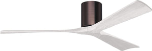 Matthews Fan IR3H-BB-MWH-60 Irene-3H three-blade flush mount paddle fan in Brushed Bronze finish with 60” solid matte white wood blades. 