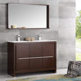 Fresca FVN8148WG-D Fresca Allier 48" Wenge Brown Modern Double Sink Bathroom Vanity w/ Mirror