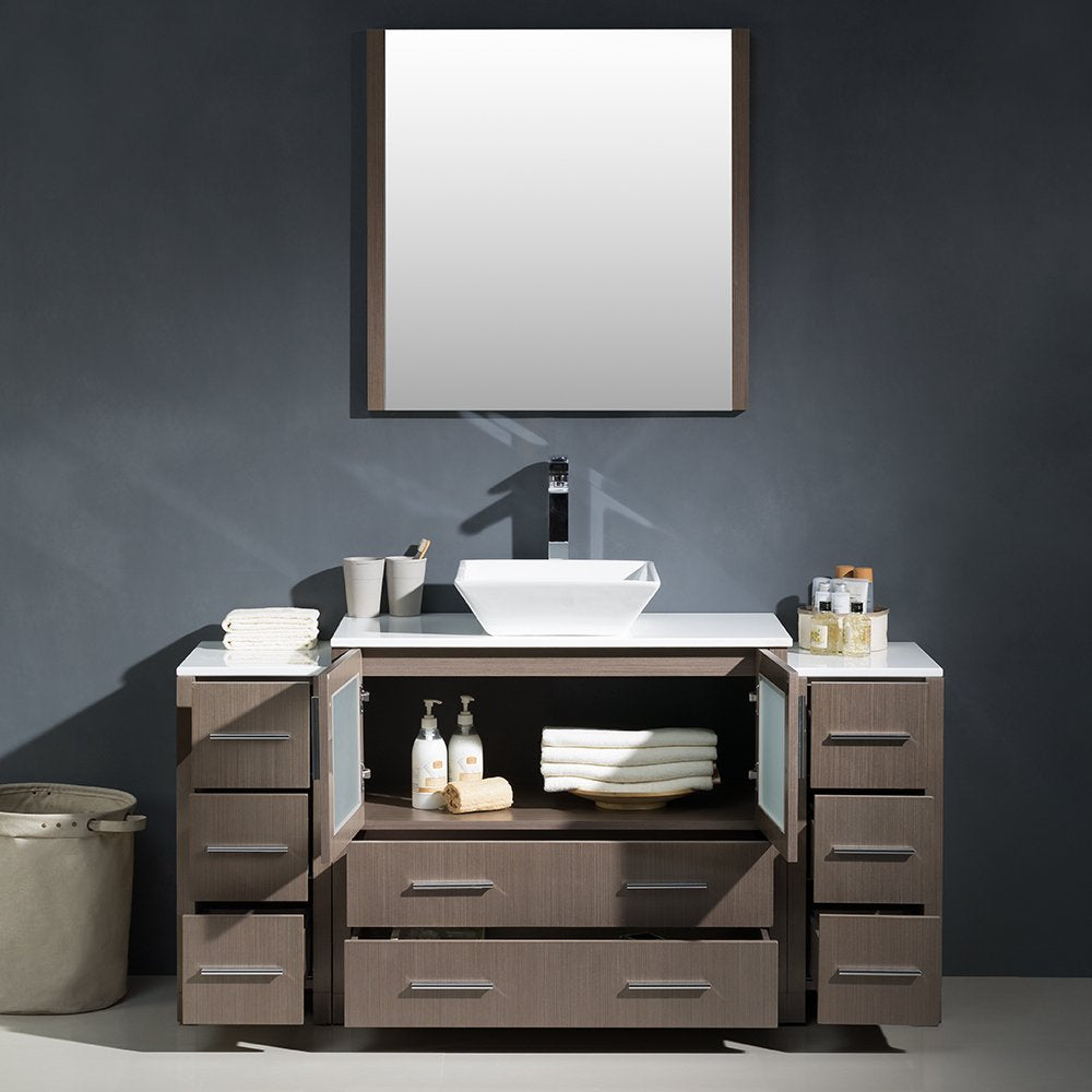 Fresca FVN62-123612GO-VSL Fresca Torino 60" Gray Oak Modern Bathroom Vanity w/ 2 Side Cabinets & Vessel Sink