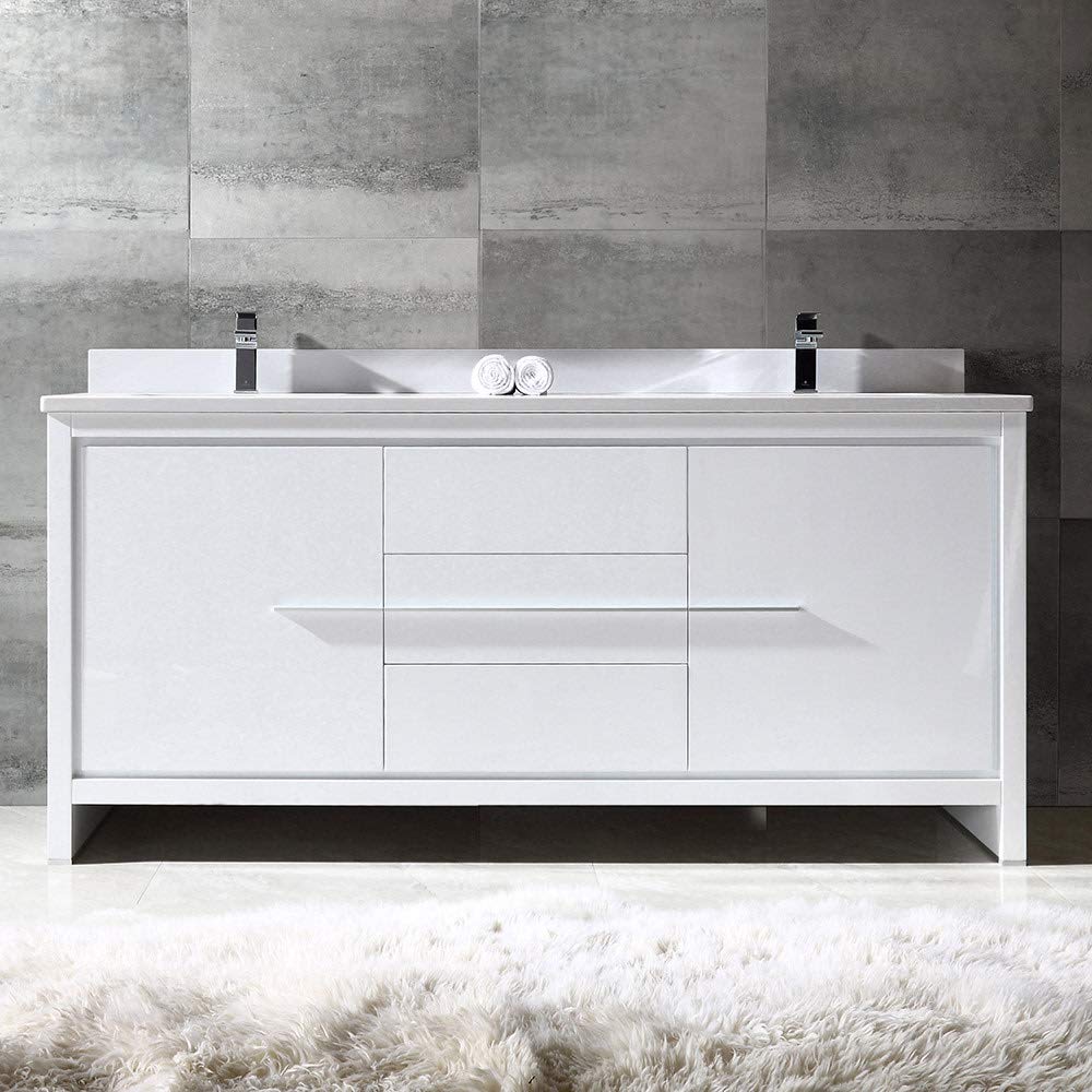 Fresca FCB8172GO-CWH-U Fresca Allier 72" Gray Oak Modern Double Sink Bathroom Cabinet w/ Top & Sinks