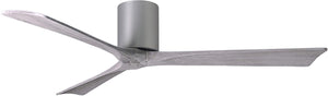 Matthews Fan IR3H-BN-BW-60 Irene-3H three-blade flush mount paddle fan in Brushed Nickel finish with 60” solid barn wood tone blades. 