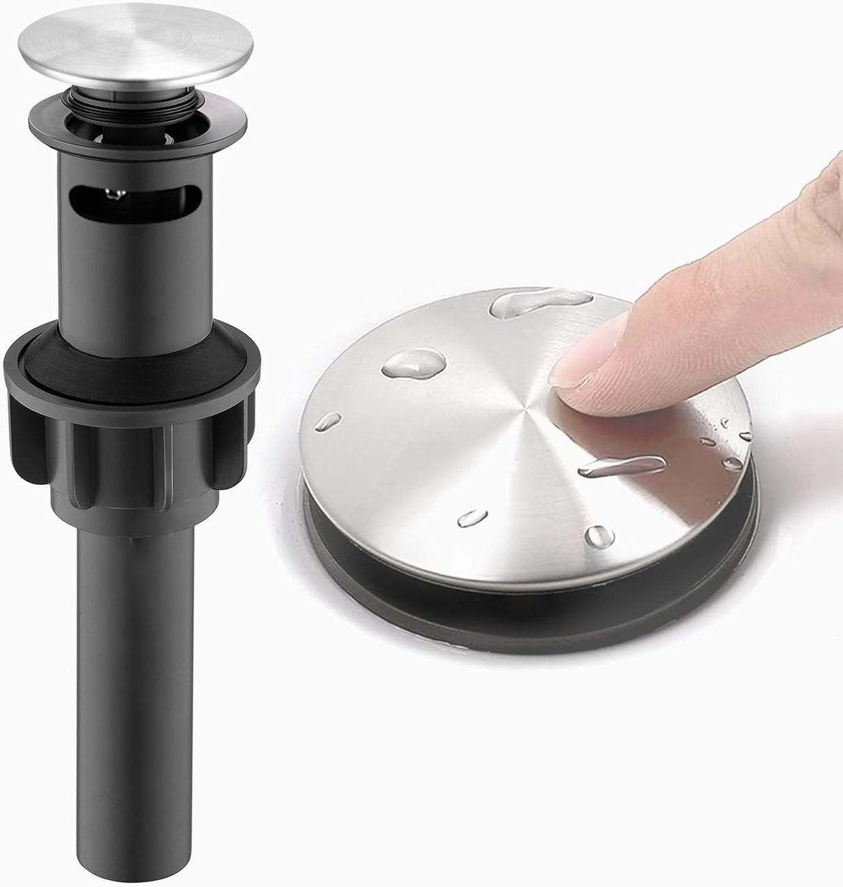 Sink Drain Brushed Nickel,Bathroom Pop up Drain with Anti-Clogging Drain Strainer,Sink Drain Assembly with Overflow,Fits Standard American Drain