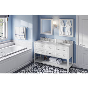 Jeffrey Alexander VKITADL60WHCQR 60" White Adler Vanity, double bowl, Calacatta Vienna Quartz Vanity Top, two undermount rectangle bowls