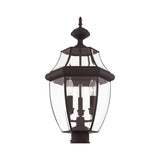 Livex Lighting 2354-07 Monterey 3 Light Outdoor Bronze Finish Solid Brass Post Head with Clear Beveled Glass
