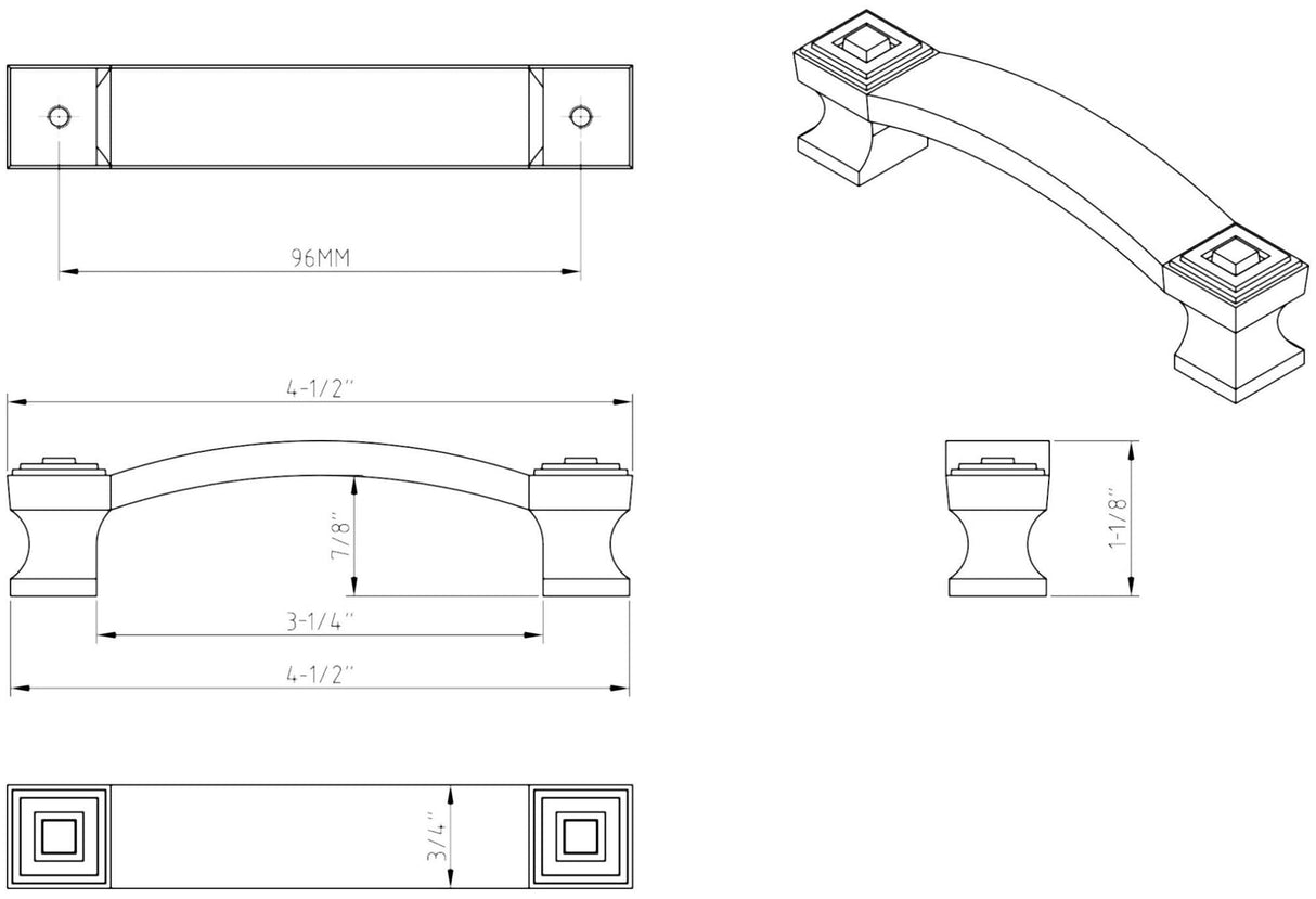 Jeffrey Alexander 585-96BNBDL 96 mm Center-to-Center Brushed Pewter Square Delmar Cabinet Pull