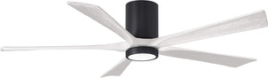 Matthews Fan IR5HLK-BK-MWH-60 IR5HLK five-blade flush mount paddle fan in Matte Black finish with 60” solid matte white wood blades and integrated LED light kit.