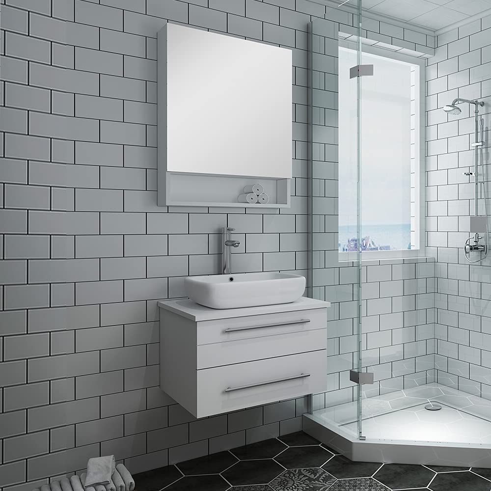 Fresca FVN6124GR-VSL Fresca Lucera 24" Gray Wall Hung Vessel Sink Modern Bathroom Vanity w/ Medicine Cabinet