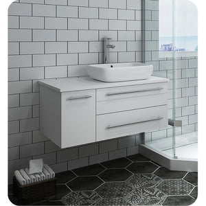 Fresca FCB6136GR-VSL-R-CWH-V Fresca Lucera 36" Gray Wall Hung Modern Bathroom Cabinet w/ Top & Vessel Sink - Right Version