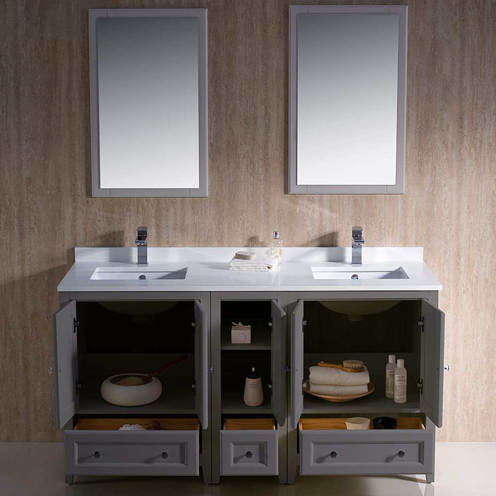 Fresca FVN20-241224GR Fresca Oxford 60" Gray Traditional Double Sink Bathroom Vanity