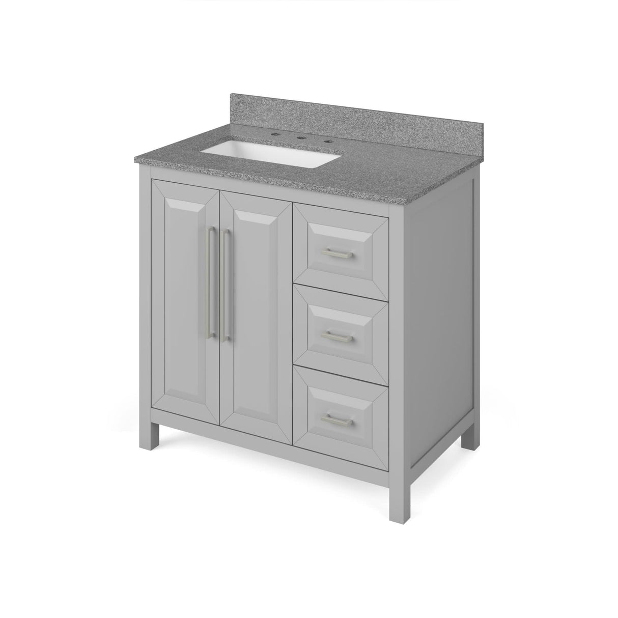 Jeffrey Alexander VKITCAD36GRSGR 36" Grey Cade Vanity, left offset, Steel Grey Cultured Marble Vanity Top, undermount rectangle bowl