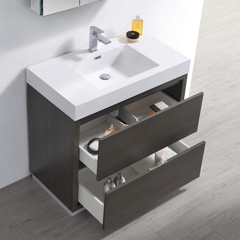 Fresca FVN8436WH Fresca Valencia 36" Glossy White Free Standing Modern Bathroom Vanity w/ Medicine Cabinet