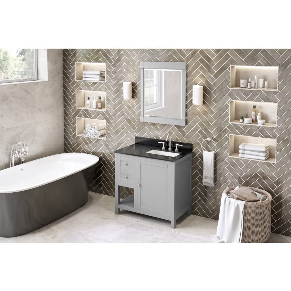 Jeffrey Alexander VKITAST36GRBGR 36" Grey Astoria Vanity, right offset, Black Granite Vanity Top, undermount rectangle bowl