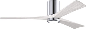 Matthews Fan IR3HLK-CR-MWH-60 Irene-3HLK three-blade flush mount paddle fan in Polished Chrome finish with 60” solid matte white wood blades and integrated LED light kit.