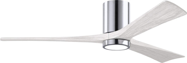 Matthews Fan IR3HLK-CR-MWH-60 Irene-3HLK three-blade flush mount paddle fan in Polished Chrome finish with 60” solid matte white wood blades and integrated LED light kit.