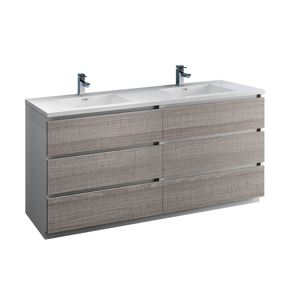 Fresca FCB93-3636MGO-D-I Fresca Lazzaro 72" Gray Wood Free Standing Modern Bathroom Cabinet w/ Integrated Double Sink
