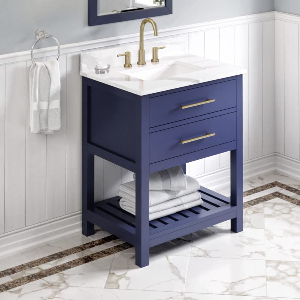 Jeffrey Alexander VKITWAV30BLCQR 30" Hale Blue Wavecrest Vanity, Calacatta Vienna Quartz Vanity Top, undermount rectangle bowl