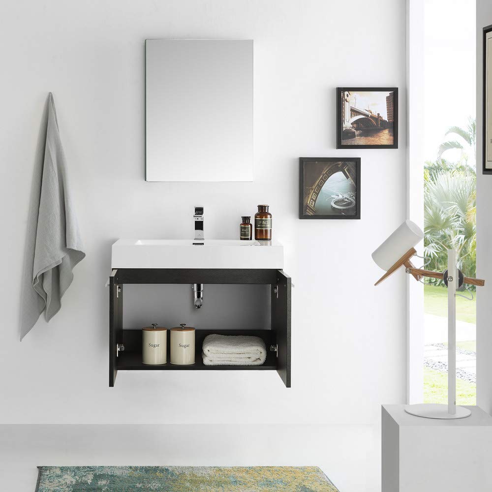 Fresca FVN8089WH Fresca Vista 30" White Wall Hung Modern Bathroom Vanity w/ Medicine Cabinet