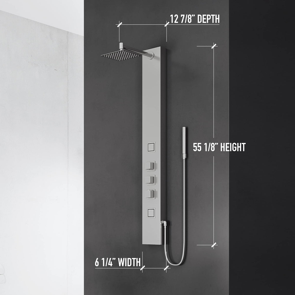 VIGO 20" W x 55" H Rector 2-Jet Stainless Steel Shower Panel, Thermostatic, Volume, Dual Function Control Type and Handheld Showerhead - VG08012ST