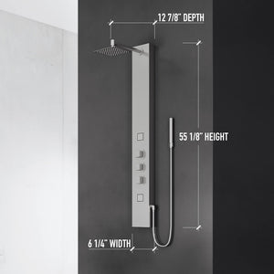 VIGO 20" W x 55" H Rector 2-Jet Stainless Steel Shower Panel, Thermostatic, Volume, Dual Function Control Type and Handheld Showerhead - VG08012ST