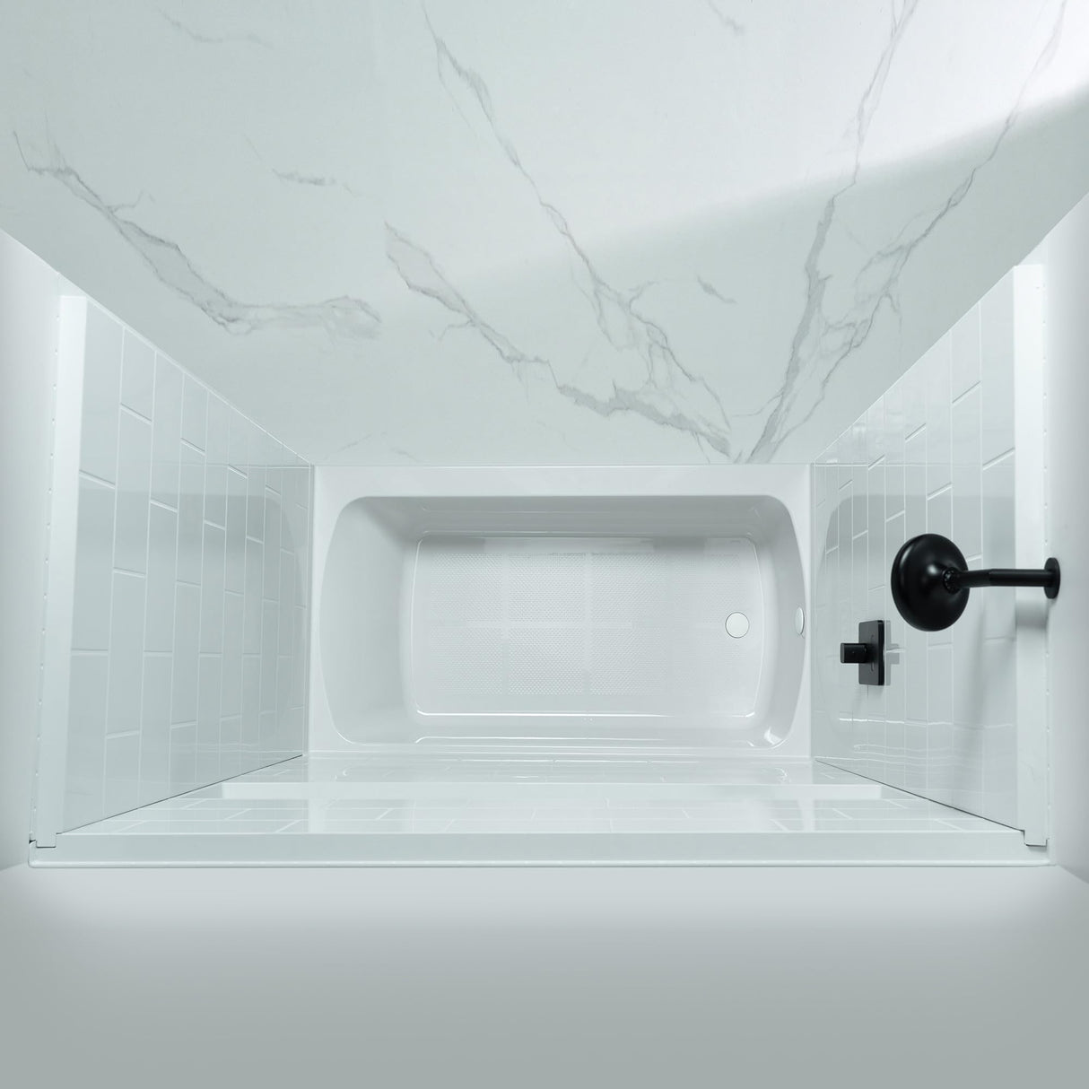 New England Home Goods 60” x 32” Four-Piece Direct-to-Stud Alcove Tub Surround with Left-Drain Hole Soaking Bathtub Combo in White