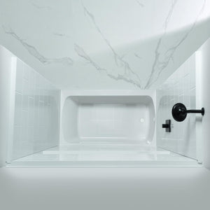 New England Home Goods 60” x 32” Four-Piece Direct-to-Stud Alcove Tub Surround with Left-Drain Hole Soaking Bathtub Combo in White