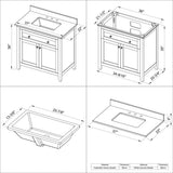 Jeffrey Alexander VKITCHA36GRWCR 36" Grey Chatham Vanity, White Carrara Marble Vanity Top, undermount rectangle bowl