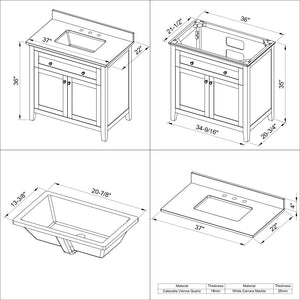 Jeffrey Alexander VKITCHA36CHBGR 36" Chocolate Chatham Vanity, Black Granite Vanity Top, undermount rectangle bowl