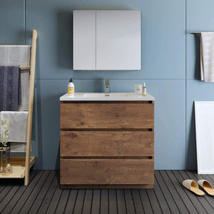 Fresca FVN9336RW Fresca Lazzaro 36" Rosewood Free Standing Modern Bathroom Vanity w/ Medicine Cabinet