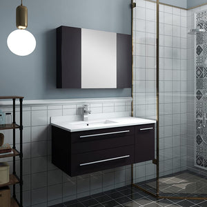 Fresca FVN6136GR-UNS-R Fresca Lucera 36" Gray Wall Hung Undermount Sink Modern Bathroom Vanity w/ Medicine Cabinet - Right Version