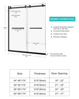 Milano Double Sliding Shower Door, 60 in.W x 74 in.H Framed Shower Door 5/16"(8mm) Clear Tempered Glass, 18 inch Pull Handle, Stainless Steel Hardware, Matte Black Finished