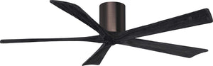 Matthews Fan IR5H-BB-BK-60 Irene-5H five-blade flush mount paddle fan in Brushed Bronze finish with 60” solid matte black wood blades. 