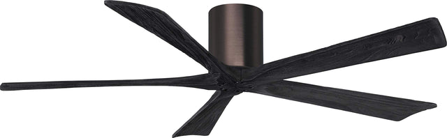 Matthews Fan IR5H-BB-BK-60 Irene-5H five-blade flush mount paddle fan in Brushed Bronze finish with 60” solid matte black wood blades. 