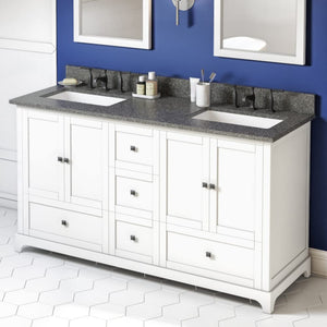 Jeffrey Alexander VKITADD60WHBOR 60" White Addington Vanity, double bowl, Boulder Cultured Marble Vanity Top, two undermount rectangle bowls