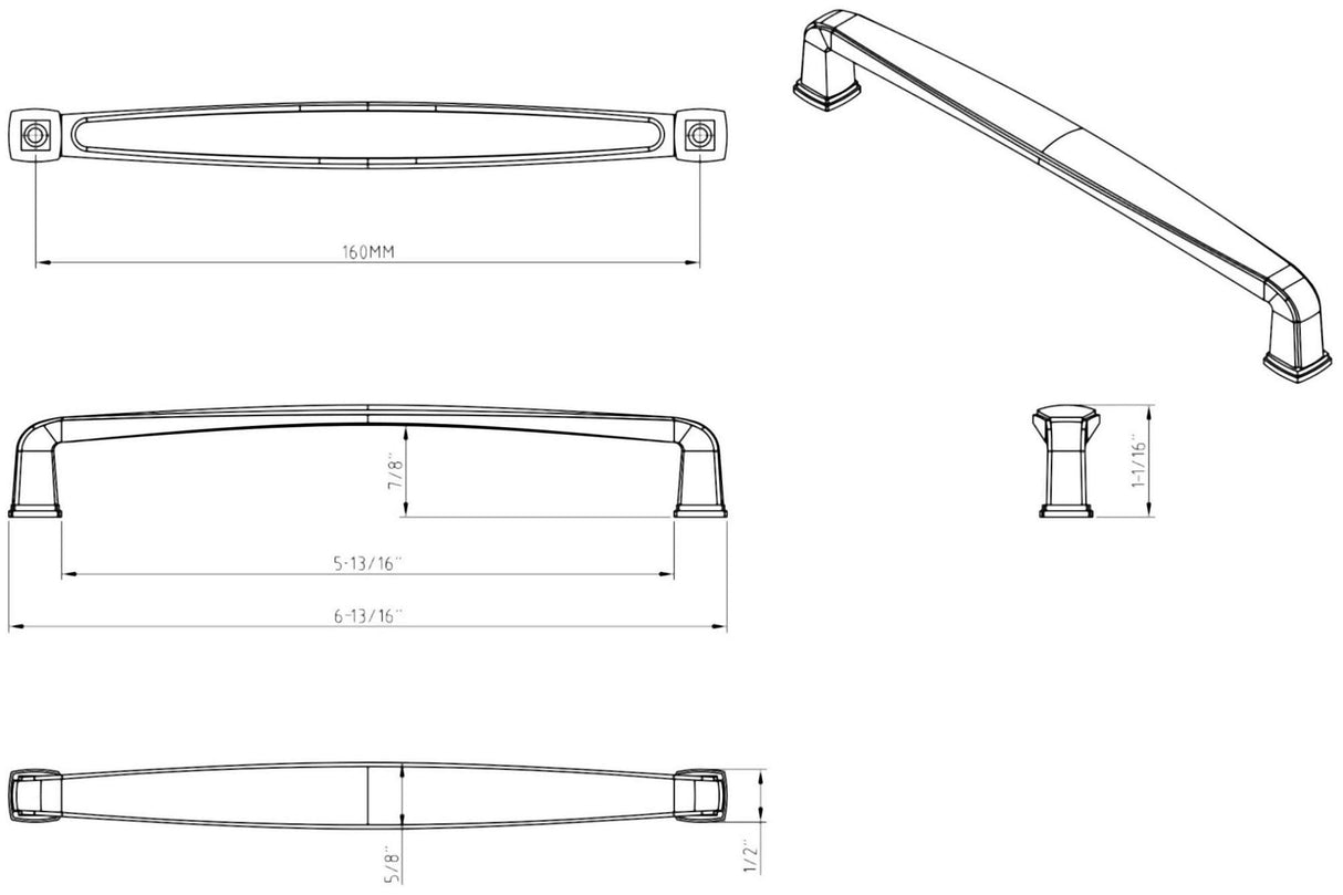 Jeffrey Alexander 1092-160AEM 160 mm Center-to-Center Lightly Distressed Antique Brass Square Milan 1 Cabinet Pull