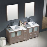 Fresca FVN62-301230GO-VSL Fresca Torino 72" Gray Oak Modern Double Sink Bathroom Vanity w/ Side Cabinet & Vessel Sinks