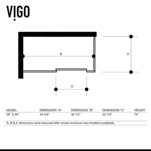 VIGO 46"W x 74"H Winslow Frameless Sliding Rectangle Shower Enclosure with Clear Tempered Glass, Reversible Door Handle and Stainless Steel Hardware in Matte Brushed Gold-VG6051MGCL48